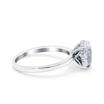 Vintage Style Solitaire Accent Pear Wedding Ring Simulated Cubic Zirconia 925 Sterling Silver